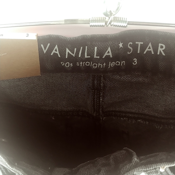 Vanilla Star 90s Straight Jean Women 3/26 Black Distressed Button Fly - Picture 4 of 8